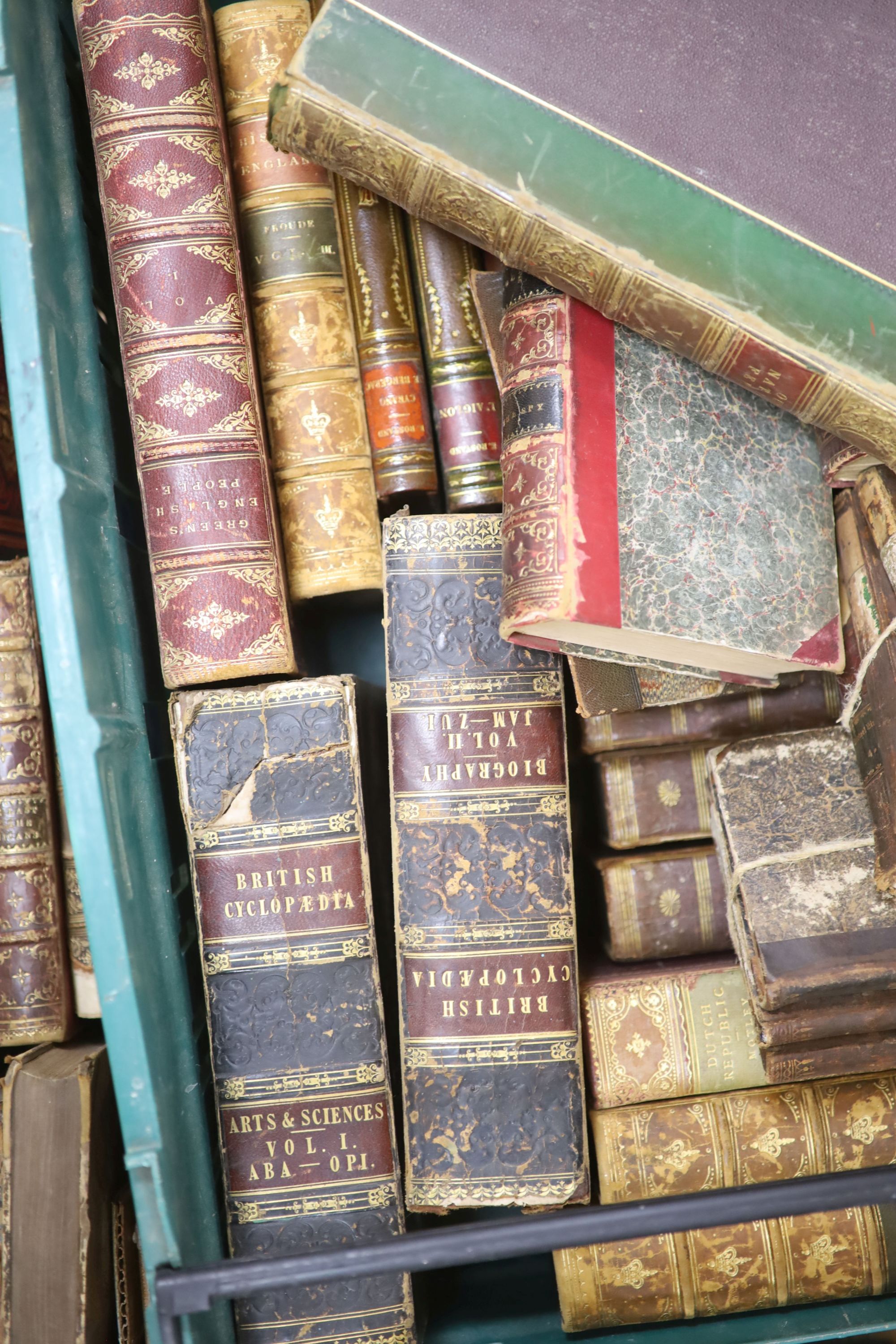 Three boxes of various decorative bindings